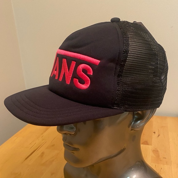 Vans Hat Cap Snap Back Black Pink Trucker Skateboard Skater Mesh Back Mens - Picture 5 of 13